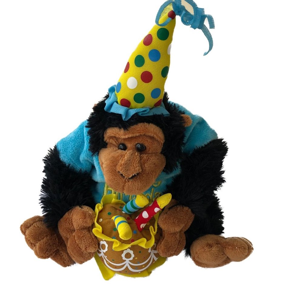 Burton & Burton Plush Happy Birthday Chimp Ape Cake Candles Stuffed NO SOUND 12" - Picture 2 of 11